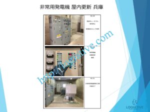 非常用発電機の専門会社 株式会社ロジエイティブ です。
マンション理事会、ビルオーナー、ビル管理会社、設備担当者の皆さまへ、非常用発電機が動かない、故障してしまった、または修理や点検の必要がある場合、最適な解決策をご提案します。

古い非常用発電機については、費用を抑えて修理するべきか、それとも更新や入れ替えをした方が価格的に有利なのかを総合的に判断し、状況に応じた最善のご提案を行います。
メーカー品質のサービスで、安心・安全な非常用電源体制をサポートします。